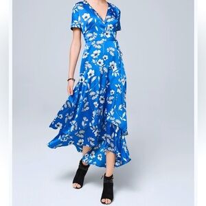 White House Black Market Floral Print Faux Wrap Floral Print Maxi Dress Sz 10